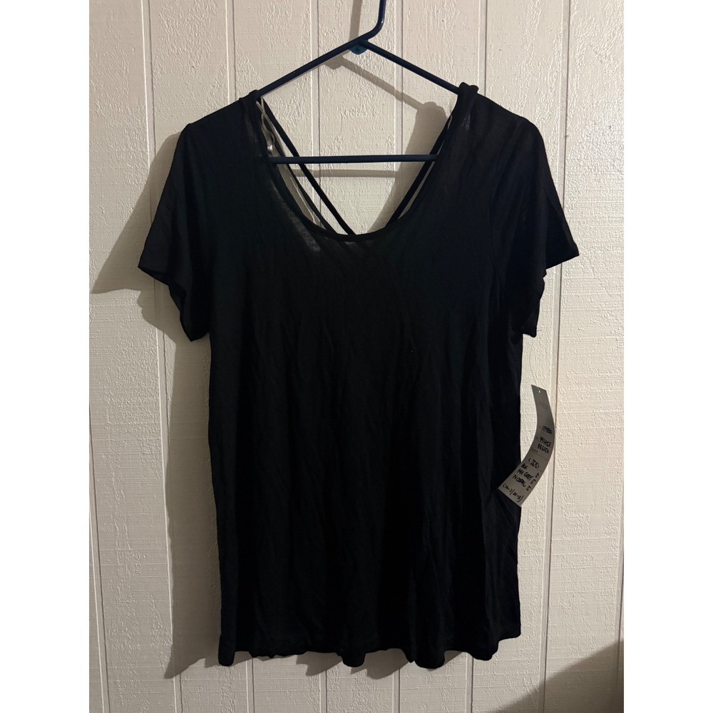 Bozzolo Plus Black Strappy Lattice Cage V-Neck Short Sleeve Top 1X NEW